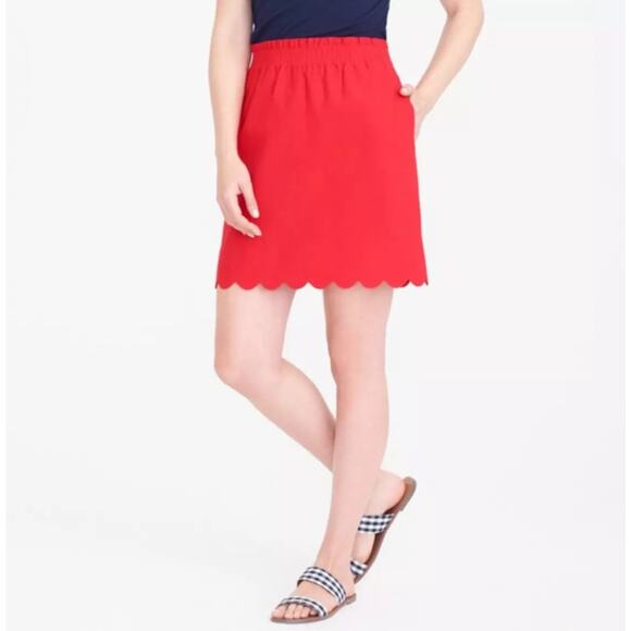 J. Crew Skirt WMNS 10 Red Scalloped Edge Linen Blend Pull On Elastic Waist Mini - Picture 2 of 8